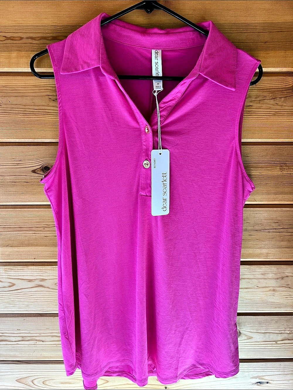 Dear Scarlett Seaspray Tank Top Sleeveless Collared Pink Medium